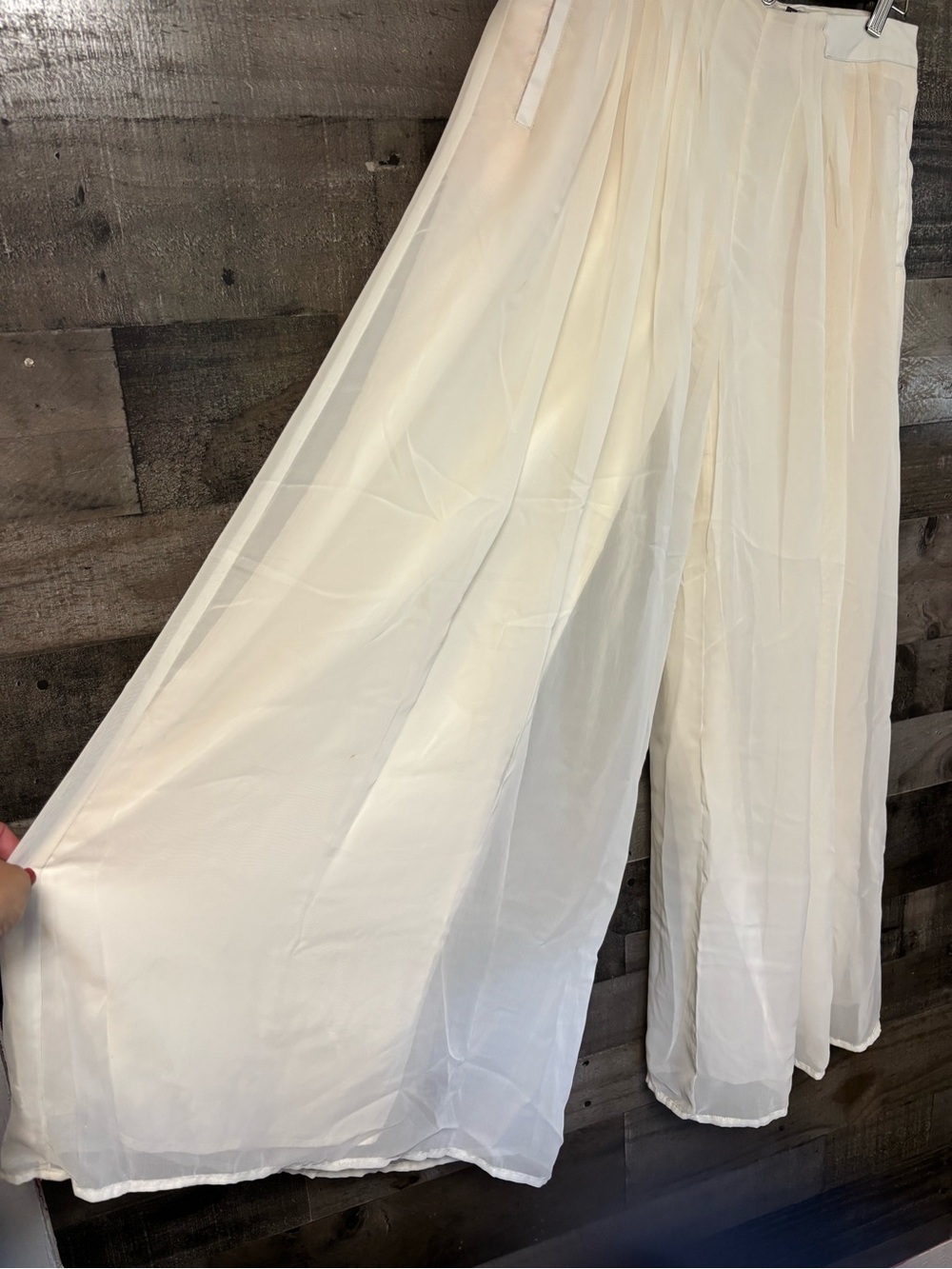 Jennifer Lopez Wide-Leg Cream Sheer Overlay Palazzo Pants 4 Short